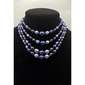 Vintage Japan Multi Strand Purple Beaded Necklace 4 strand layered necklace